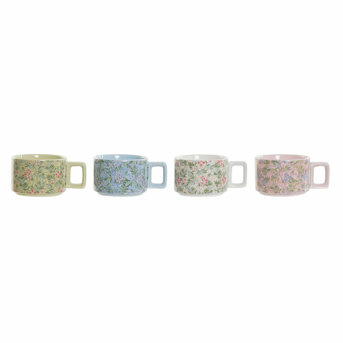 Set di Tazze da Caffè DKD Home Decor Azzurro Verde Rosa Metallo Dolomite 260 ml (4 Pezzi)