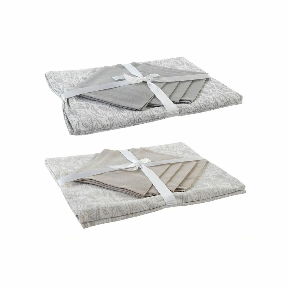 Tovaglia e tovaglioli DKD Home Decor Bianco Beige 150 x 150 x 0,5 cm (2 Unità)