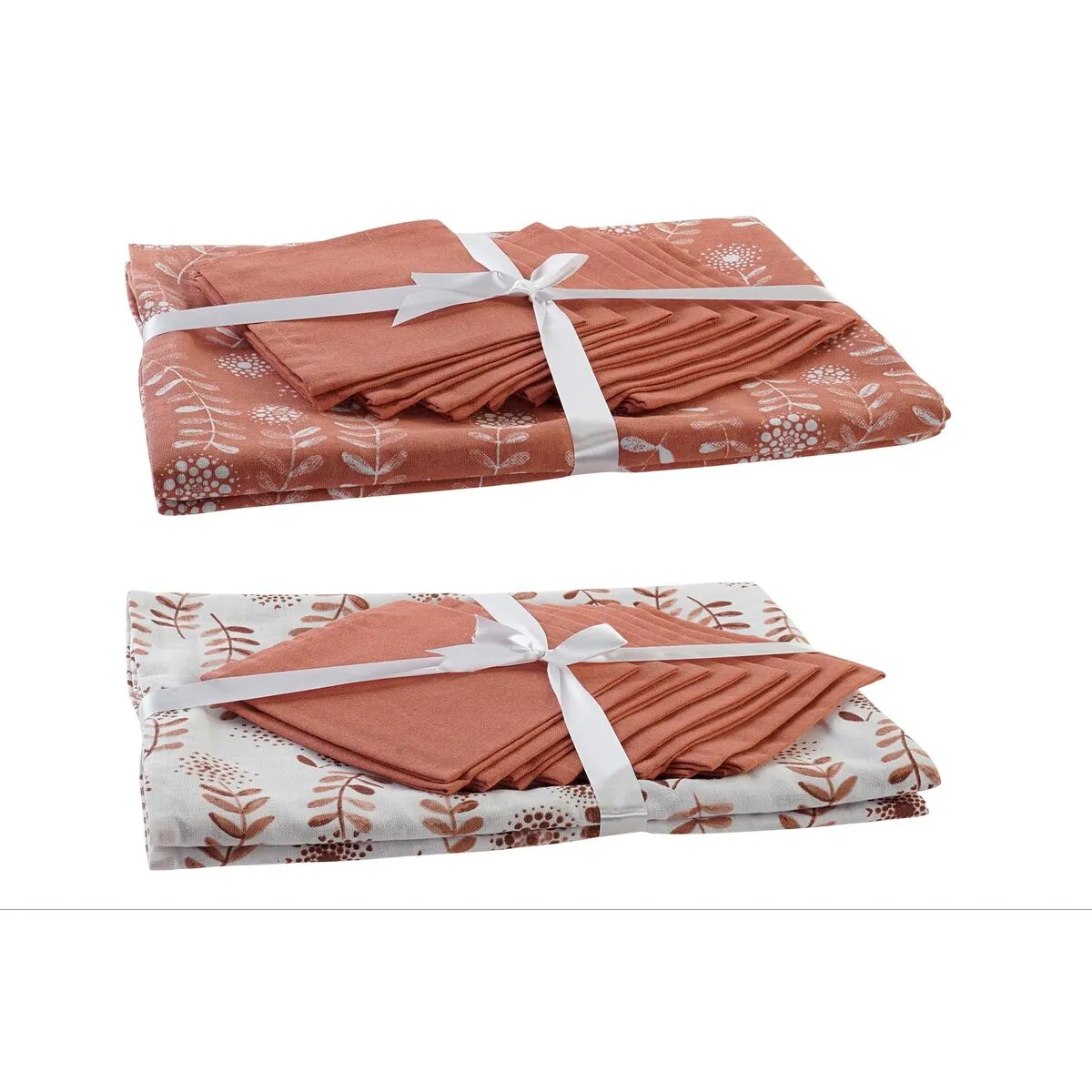 Tovaglia e tovaglioli DKD Home Decor 150 x 250 x 0,5 cm Terracotta Bianco (2 Unità)