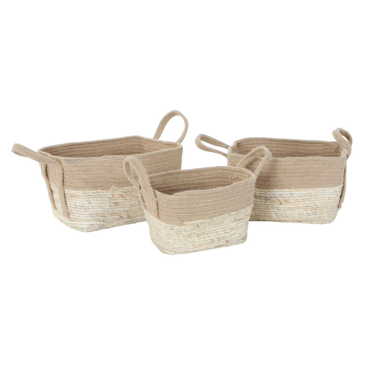 Set di Cesti DKD Home Decor Naturale Crema Fibra Iuta (3 pcs)