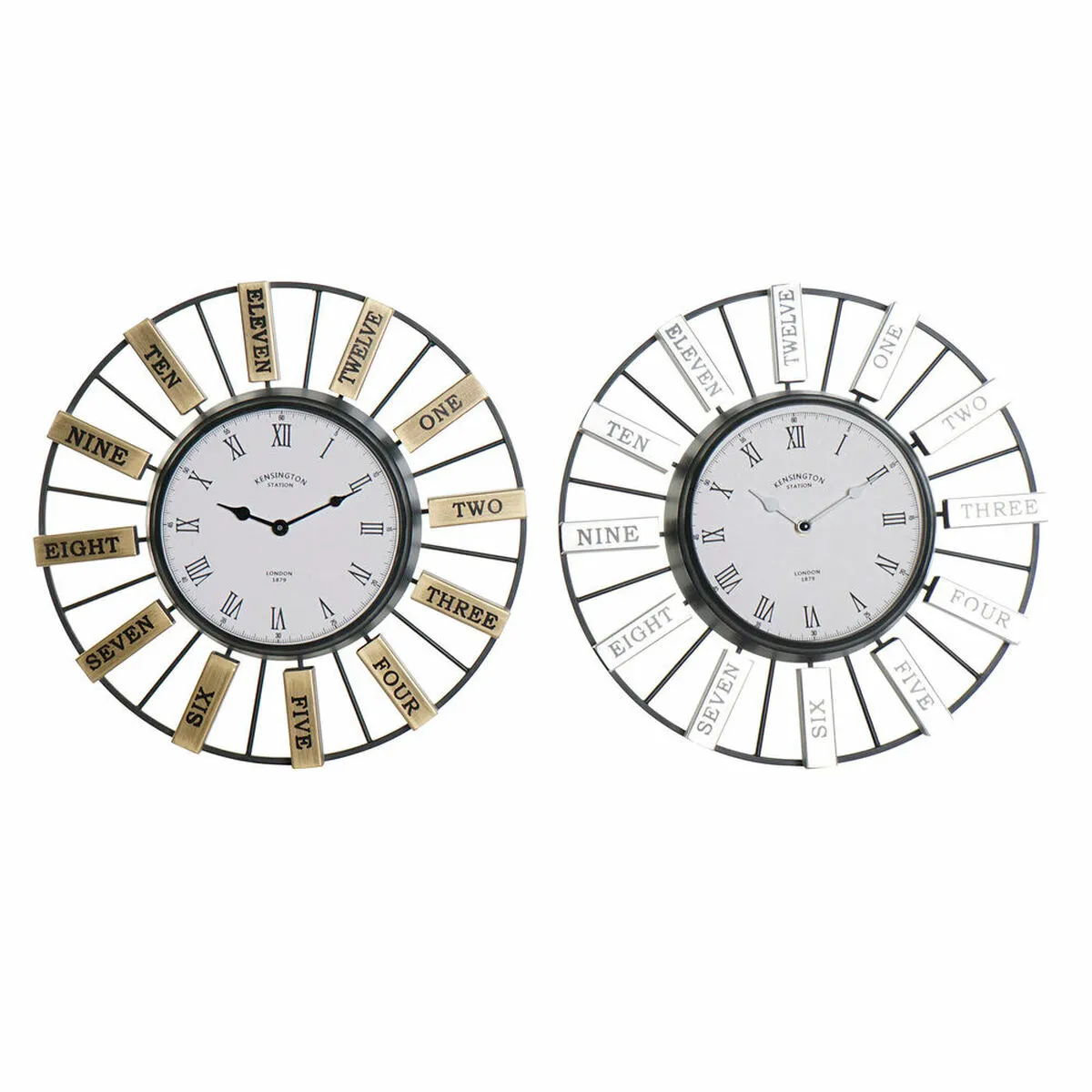 Orologio da Parete DKD Home Decor 40 x 6,4 x 40 cm Cristallo Argentato Dorato Ferro (2 Unità)