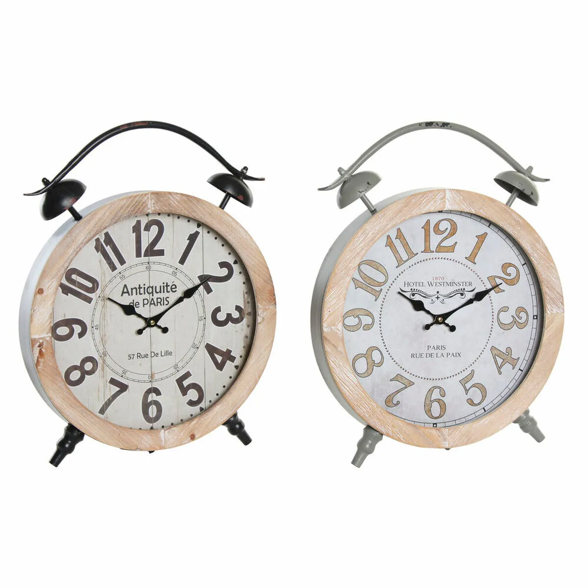 Orologio da Tavolo DKD Home Decor 41 x 6,5 x 52,5 cm Cristallo Naturale Nero Grigio Ferro Vintage Legno MDF (2 Unità)