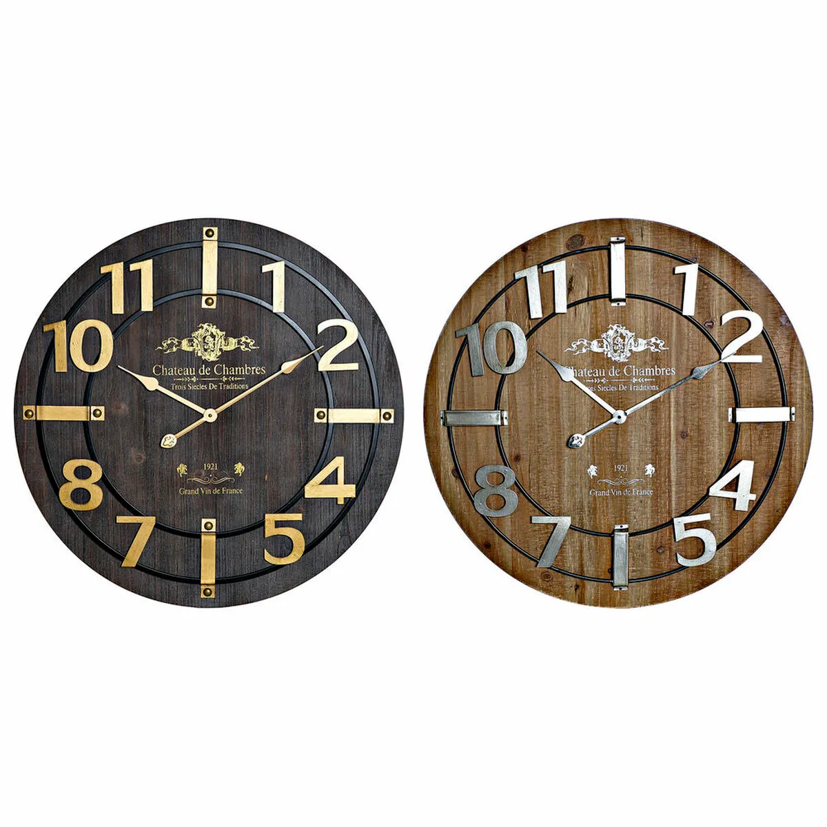 Orologio da Parete DKD Home Decor 68 x 3 x 68 cm Naturale Nero Ferro Legno MDF (2 Unità)