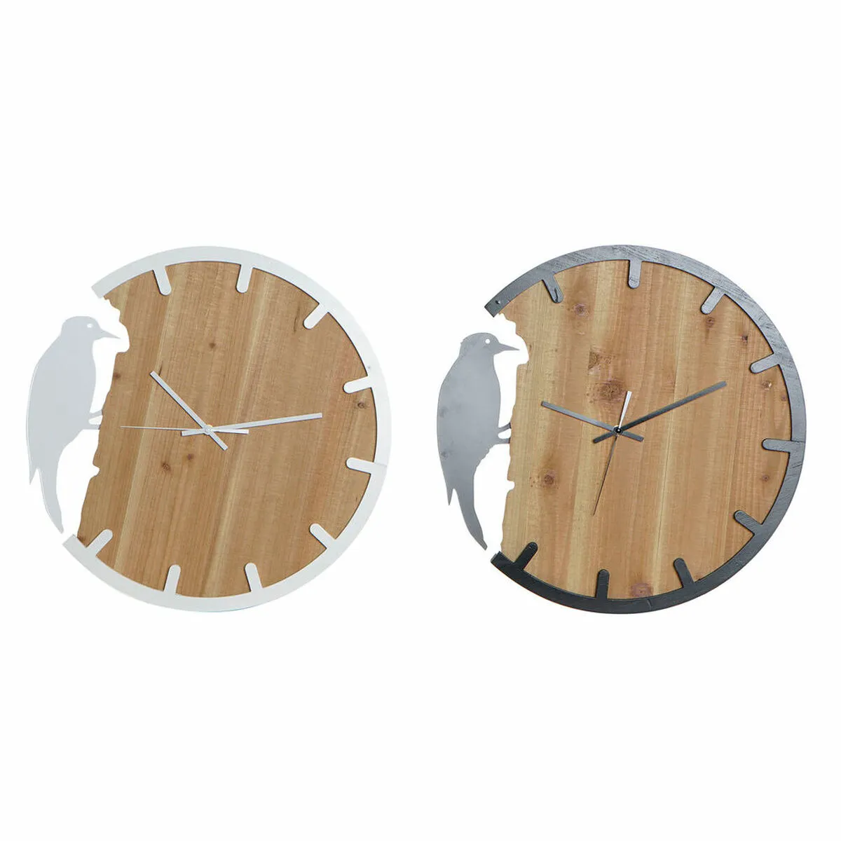 Orologio da Parete DKD Home Decor Nero Marrone Bianco Ferro Uccello 50 x 4 x 50 cm Legno MDF (2 Unità)