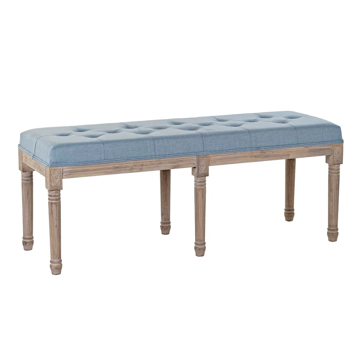 Panca DKD Home Decor   Azzurro Poliestere Lino Legno d'albero della gomma (122 x 41 x 48 cm)