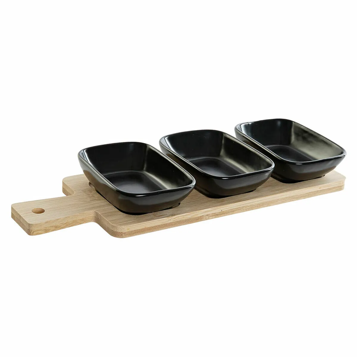 Set da Aperitivo DKD Home Decor Nero Naturale Bambù Plastica Gres Cottage 4 Pezzi 28 x 10 x 1 cm (4 pcs)