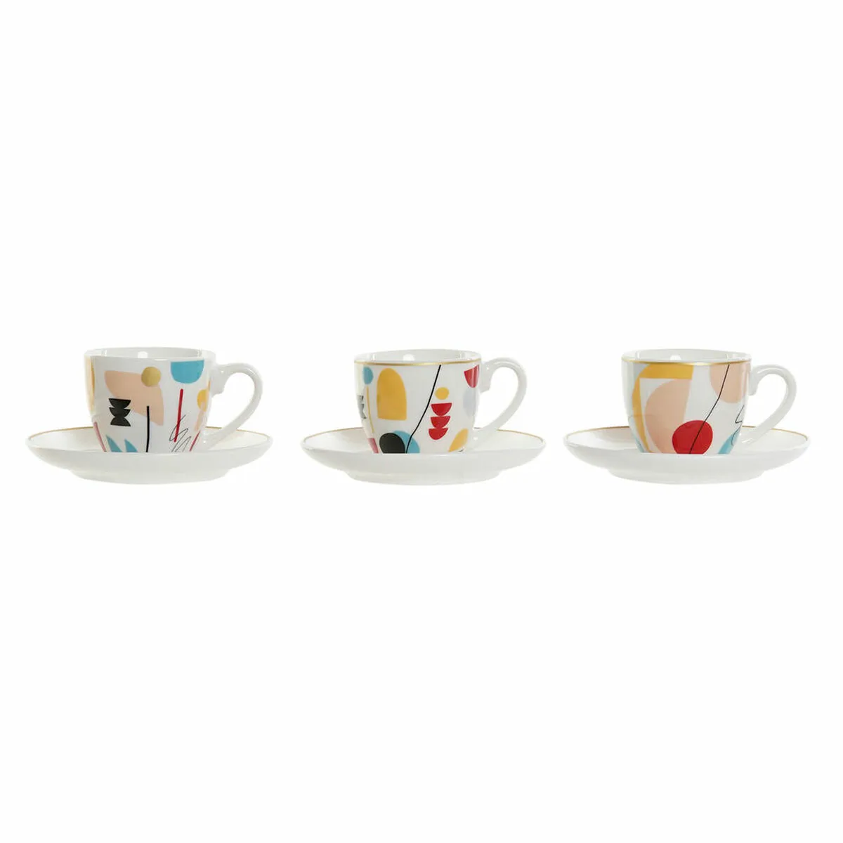 Set di Tazze da Caffè DKD Home Decor Astratto 80 ml Bianco Multicolore