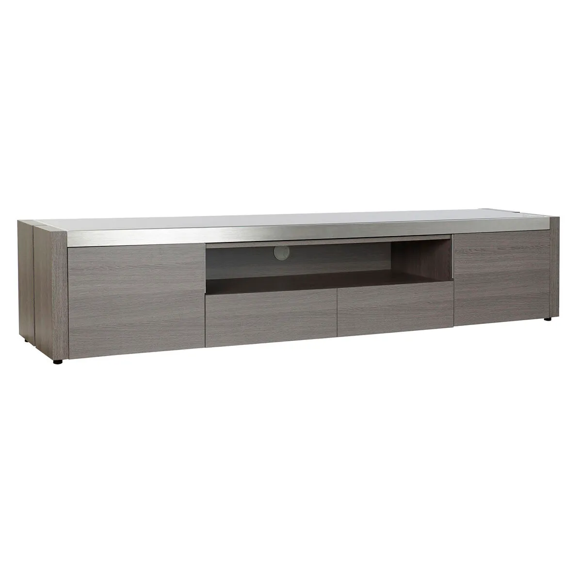 Mobile TV DKD Home Decor Grigio Alluminio Cristallo Rovere Vetro Temperato 200 x 45 x 42 cm