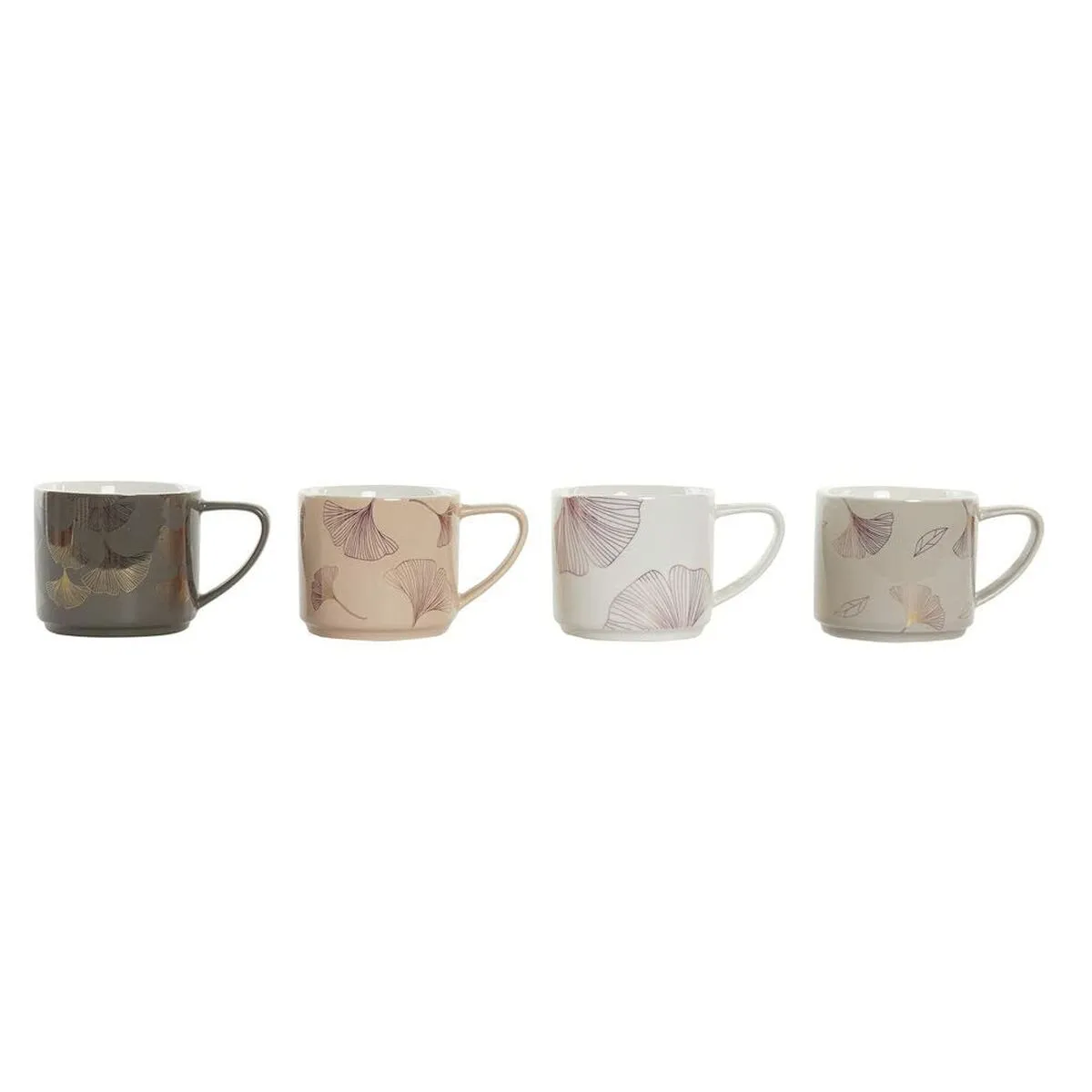 Set di 4 Tazze Mug DKD Home Decor Grigio Beige Rosa Dorato Metallo Bianco 330 ml Moderno