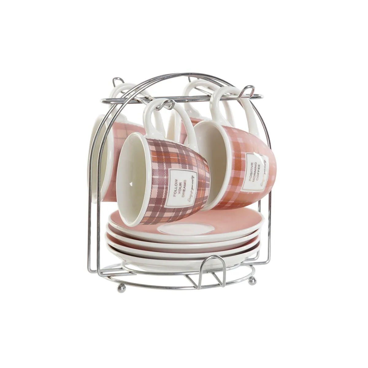 Set di Tazze da Caffè DKD Home Decor Bianco Marrone Rosa 4 Pezzi 90 ml