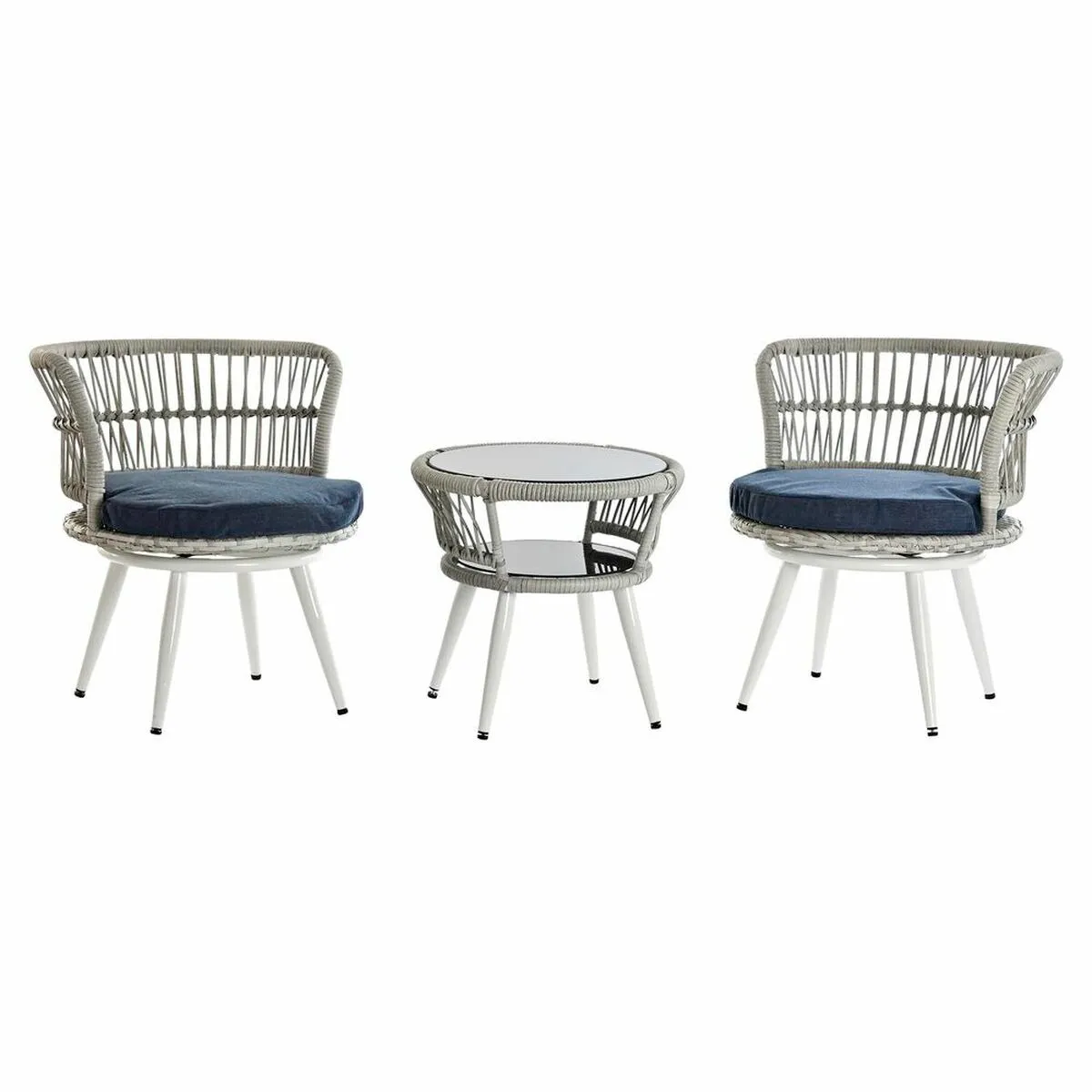 Set Tavolo con 2 Sedie DKD Home Decor Azzurro Bianco Azzurro/Bianco Cristallo Acciaio rattan sintetico 65 x 65 x 68 cm  