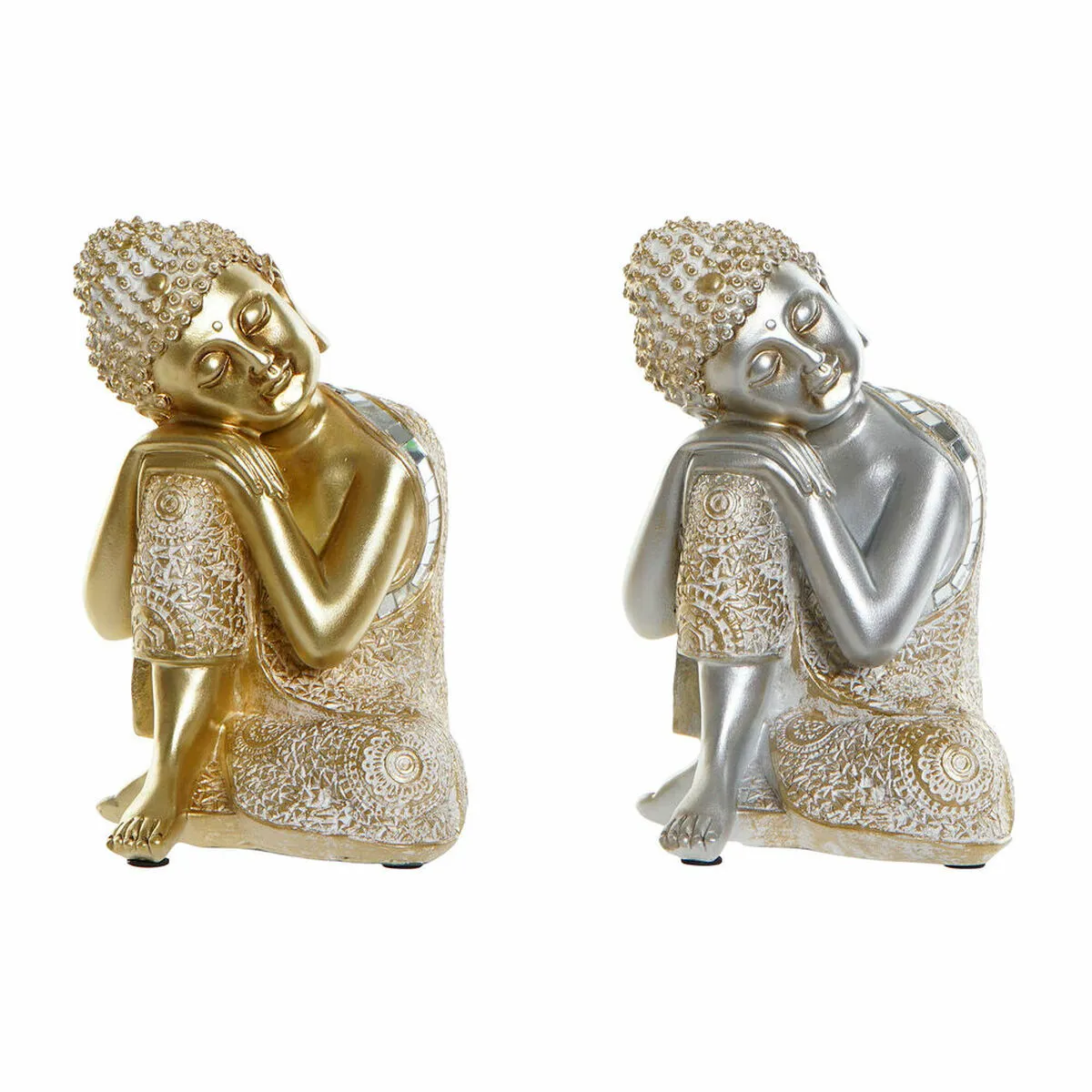 Statua Decorativa DKD Home Decor Dorato Argentato Buddha Orientale 16 x 16 x 23 cm (2 Unità)