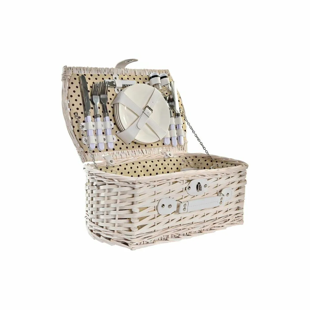 Cestino DKD Home Decor vimini Picnic Beige Poliestere Bianco (44 x 28 x 19 cm)  