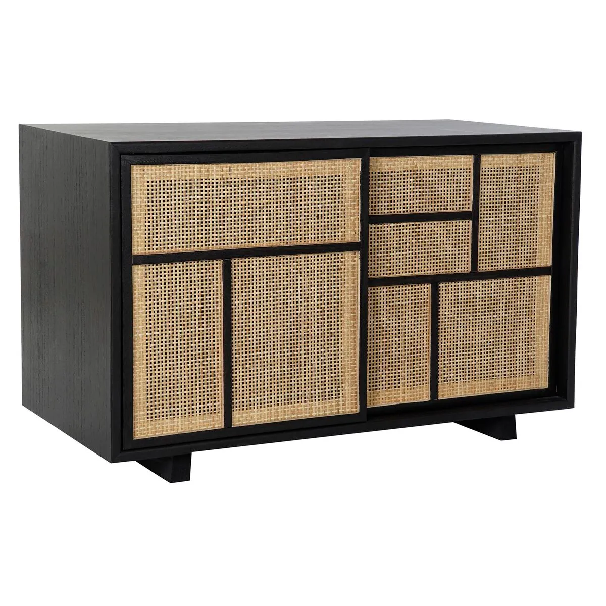 Credenza DKD Home Decor 80 x 38 x 50 cm Naturale Nero Rattan Legno di paulownia Legno MDF