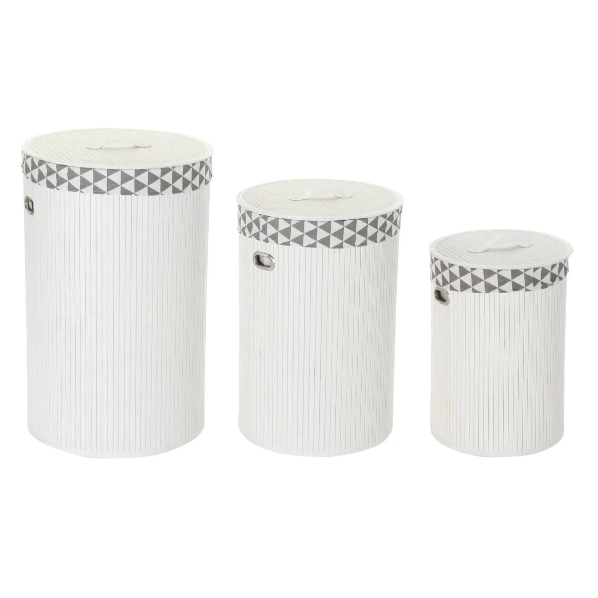 Cesto per i Panni Sporchi DKD Home Decor Bianco Set Poliestere Bambù (38 x 38 x 60 cm) (3 Pezzi)