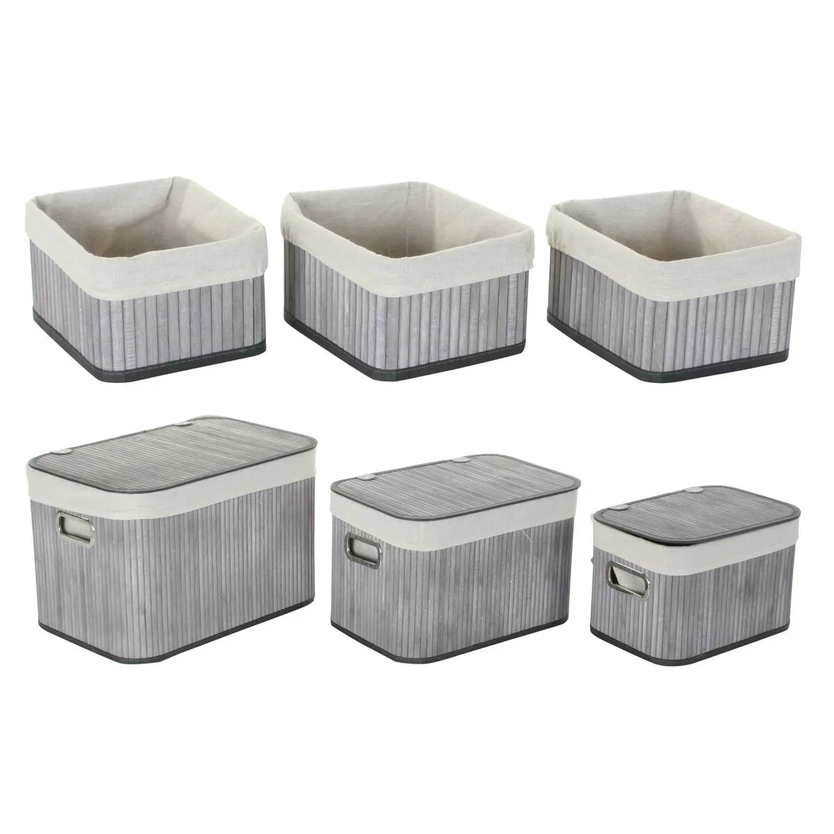 Set di Cestini DKD Home Decor Beige Grigio Bambù Legno MDF 51 x 35 x 33 cm (6 Pezzi)