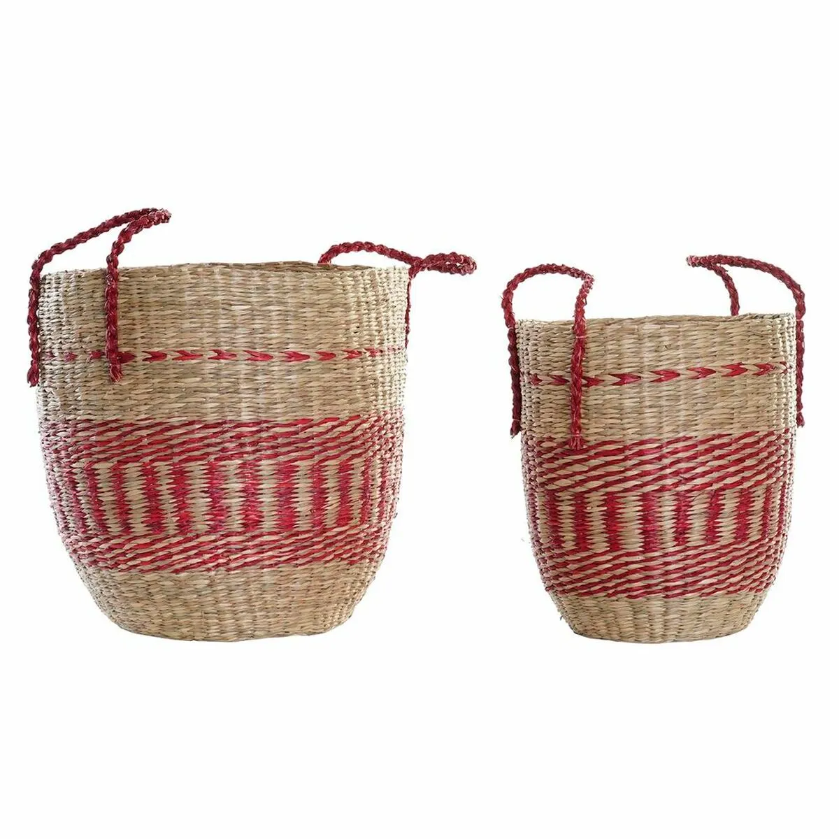 Set di Cestini DKD Home Decor Naturale Rosso Erba di mare (2 pcs) (34 x 34 x 40 cm)