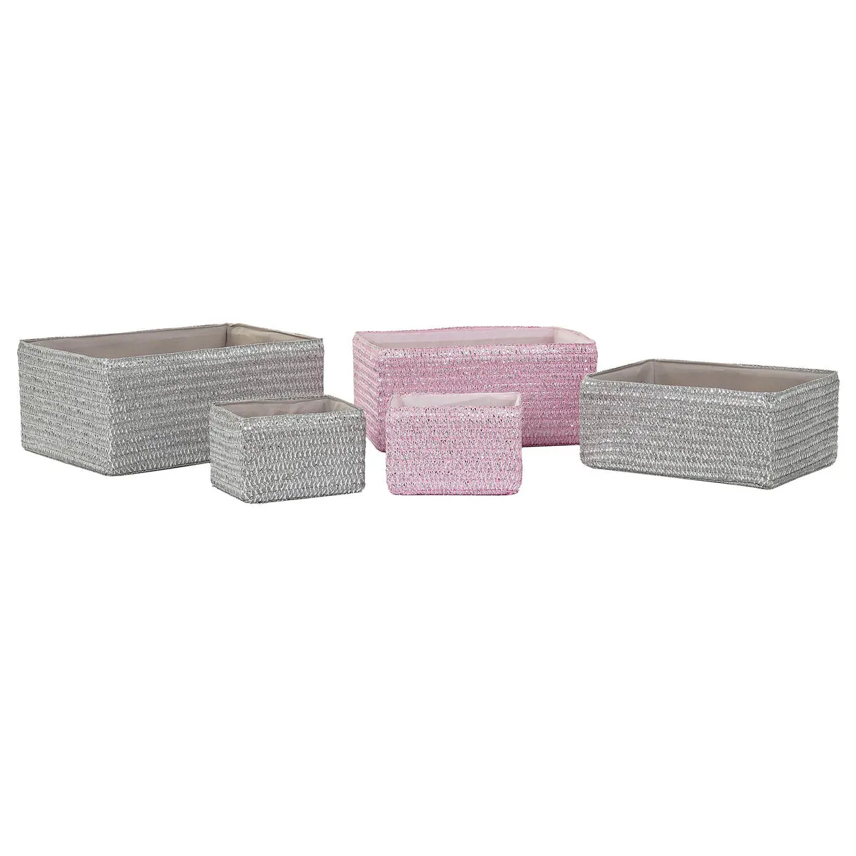 Set di Cestini DKD Home Decor 41 x 29 x 18 cm Argentato Grigio Rosa polipropilene