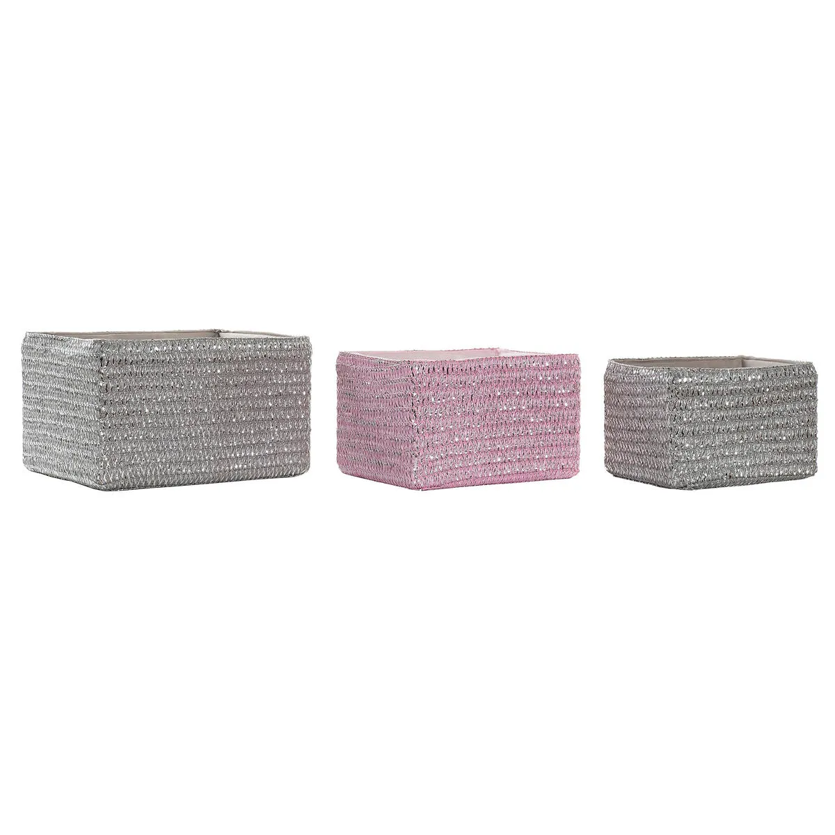 Set di Cestini DKD Home Decor 30 x 23 x 18 cm Argentato Grigio Rosa polipropilene