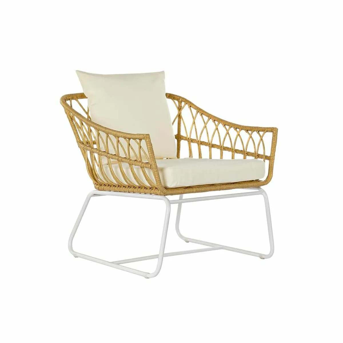 Sedia da giardino DKD Home Decor Marrone Metallo rattan sintetico Bianco (76 x 74 x 77 cm)