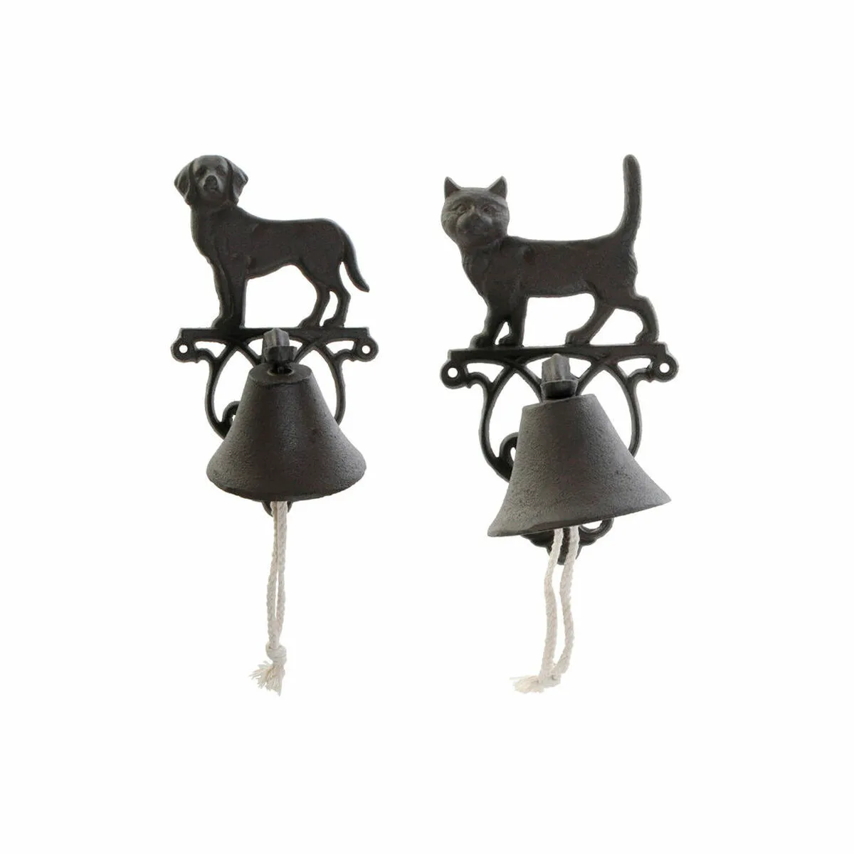 Campana DKD Home Decor Gatto Cane Marrone Marrone scuro Corda Ferro 14 x 15 x 24 cm (2 Unità)