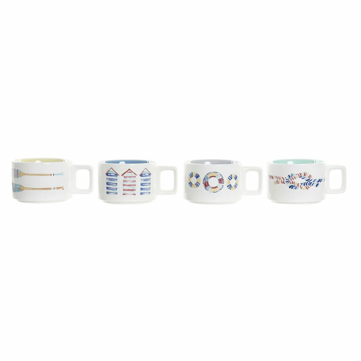 Set di Tazze da Caffè DKD Home Decor Azzurro Multicolore Metallo Dolomite 4 Pezzi 260 ml