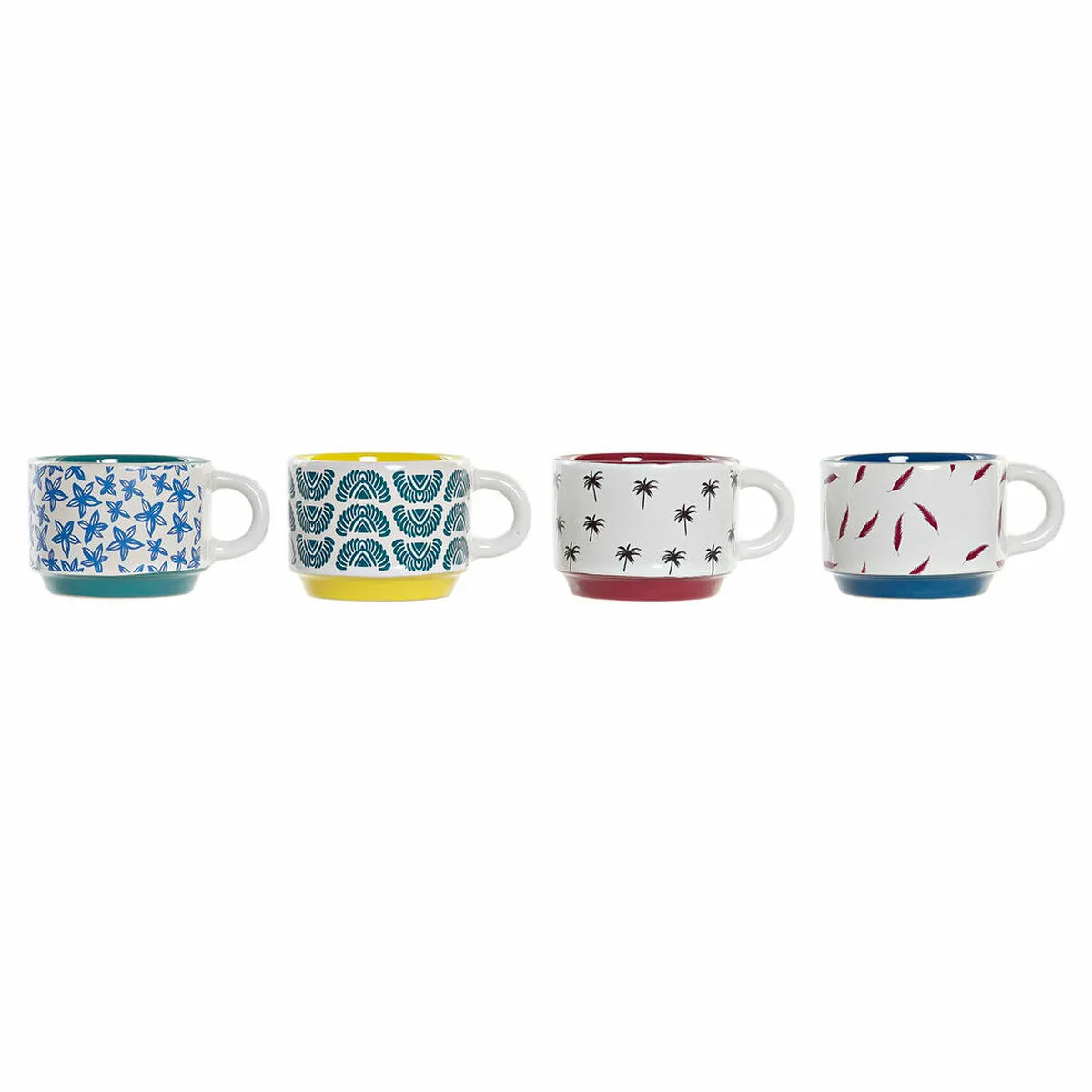 Set di Tazze da Caffè DKD Home Decor Multicolore Giallo Azzurro Turchese Rosso Granato Metallo Gres 4 Pezzi 150 ml