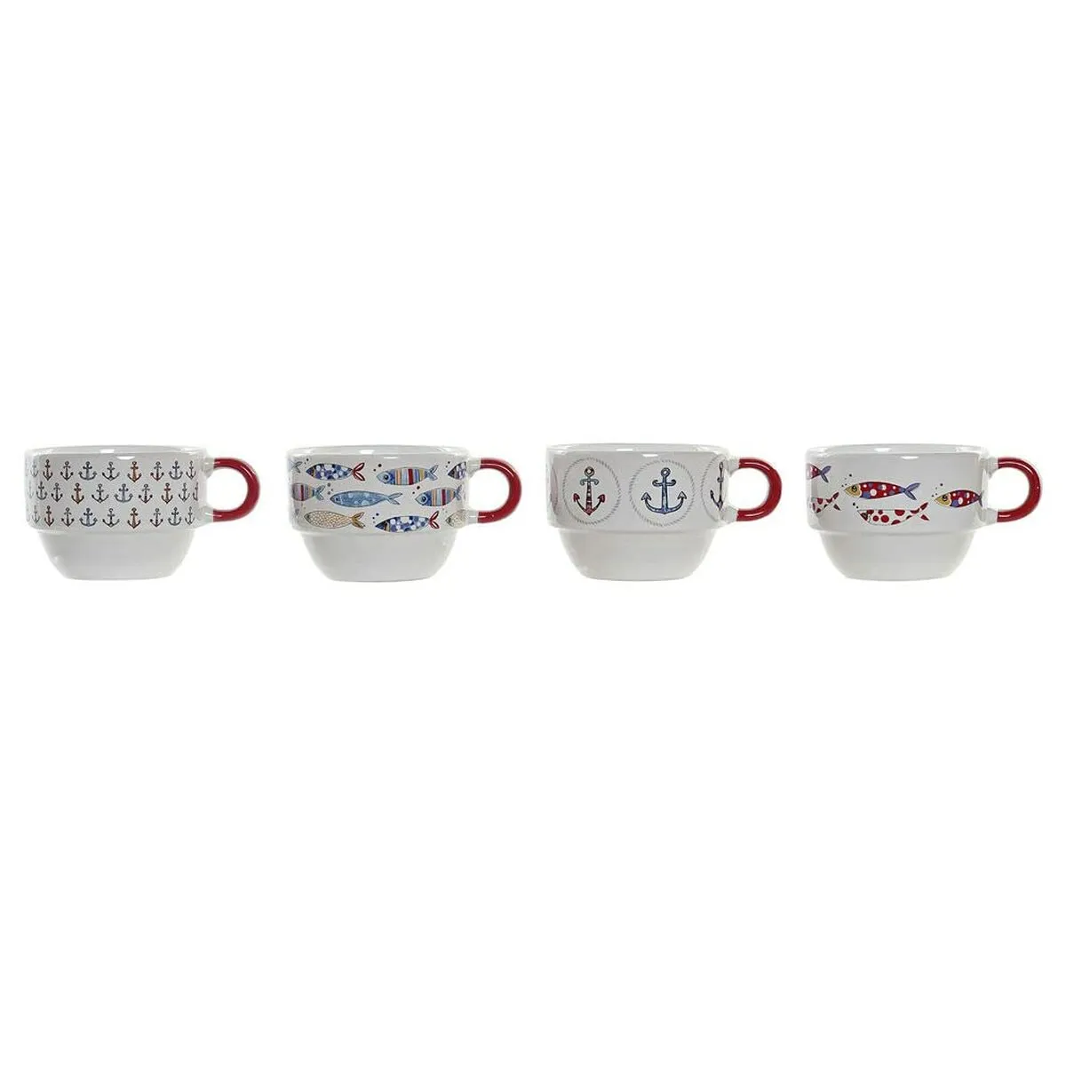 Set di Tazze da Caffè DKD Home Decor Rosso Multicolore Metallo Gres 4 Pezzi 190 ml