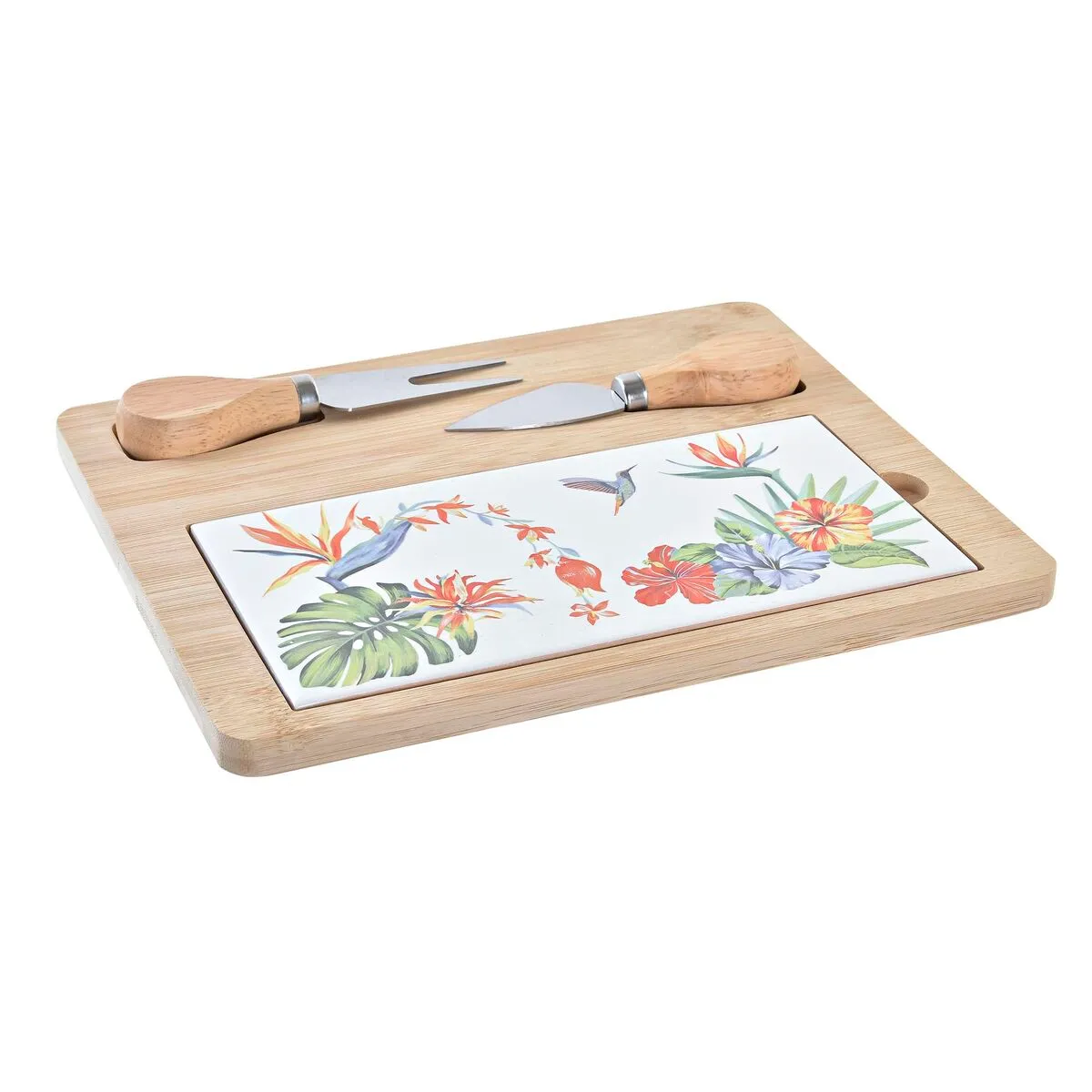 Tagliere per Formaggi DKD Home Decor Bambù Gres Multicolore 4 Pezzi Tropicale Rettangolare 24,5 x 20 x 1,2 cm