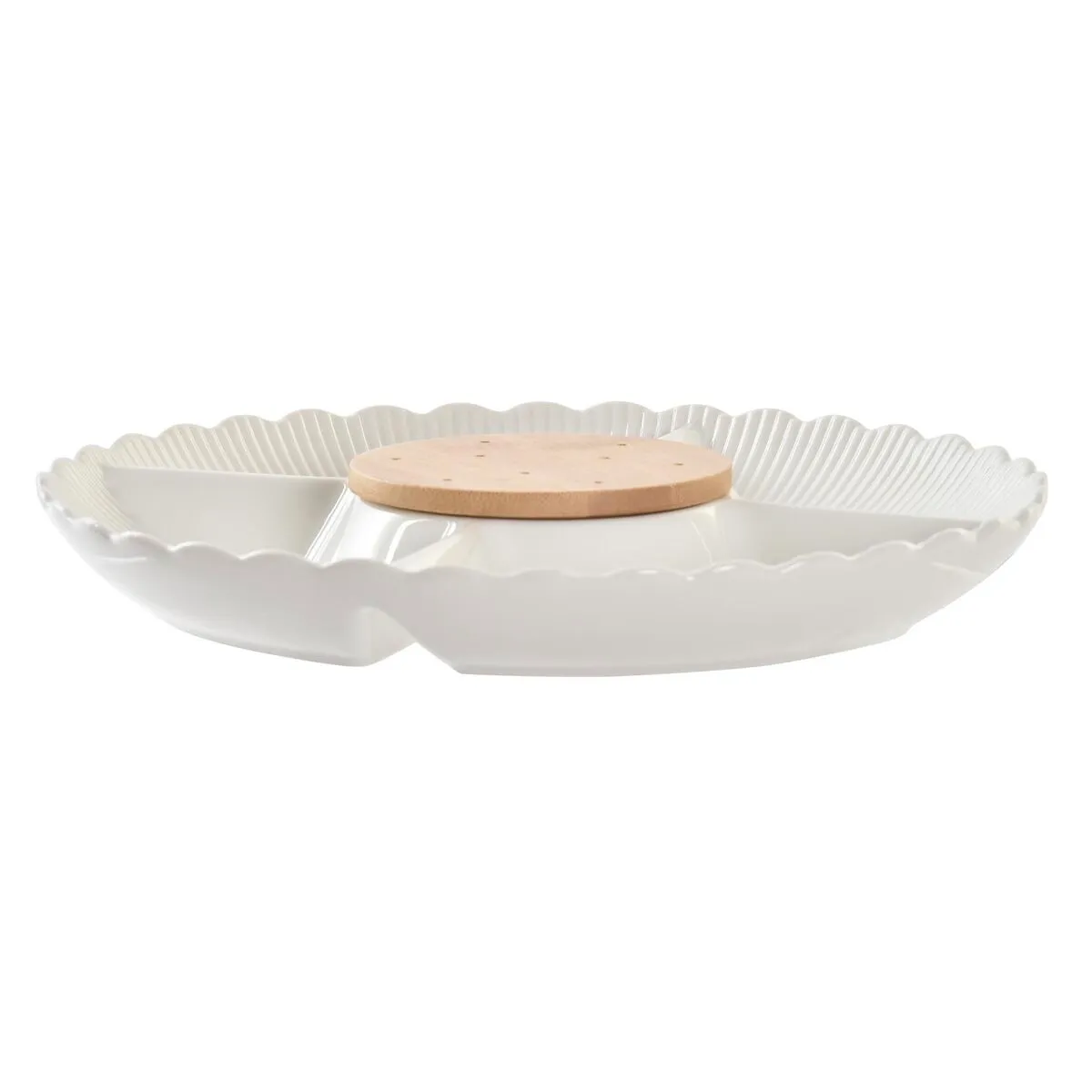 Vassoio per aperitivi DKD Home Decor Bianco Bianco/Rosa Naturale Bambù Porcellana 25,5 x 25,5 x 3 cm