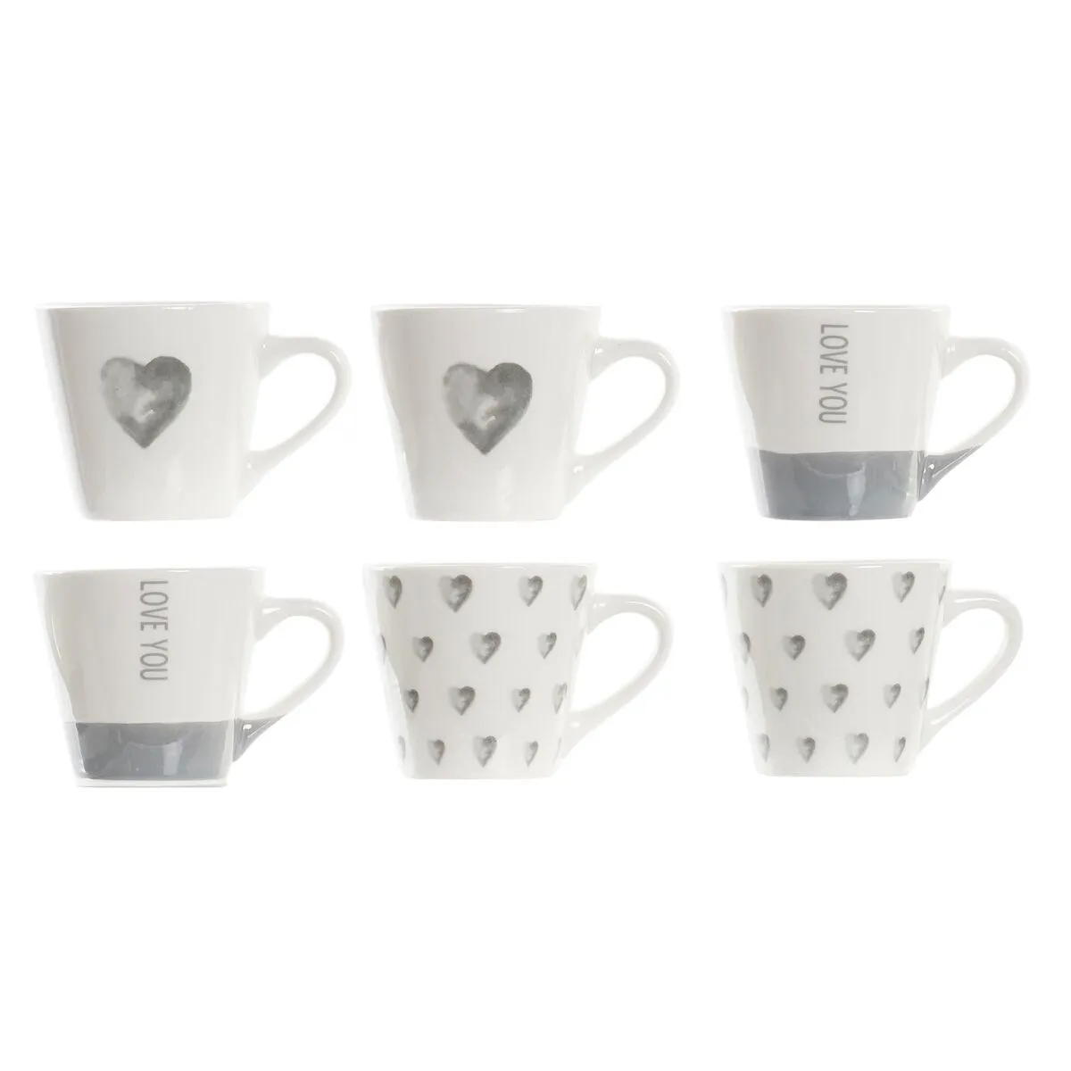 Set di Tazze da Caffè DKD Home Decor Grigio Porcellana Plastica 90 ml