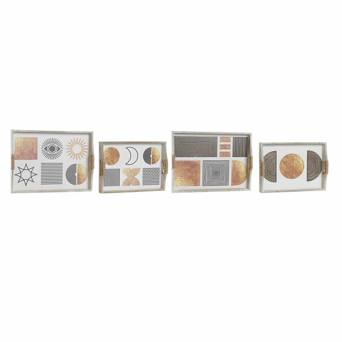 Set di Vassoi DKD Home Decor Nero Dorato Bianco 40 x 30 x 6 cm (2 Unità)