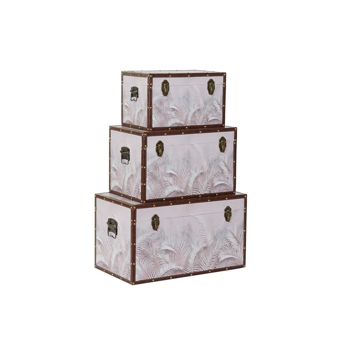 Set di Bauli DKD Home Decor Tela MDF Tropicale (59,5 x 34 x 34 cm)