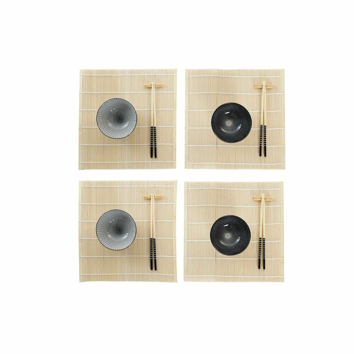 Set per Sushi DKD Home Decor 14,5 x 14,5 x 31 cm Nero Bianco Gres Orientale (16 Pezzi)