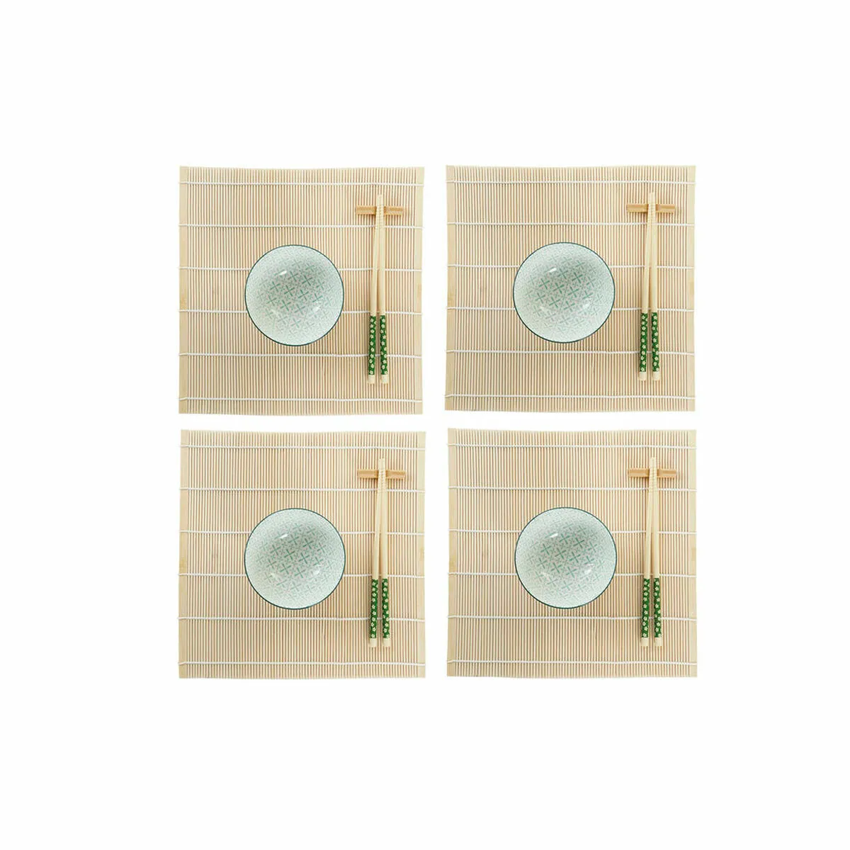 Set per Sushi DKD Home Decor 14,5 x 14,5 x 31 cm Verde Gres Orientale (16 Pezzi)