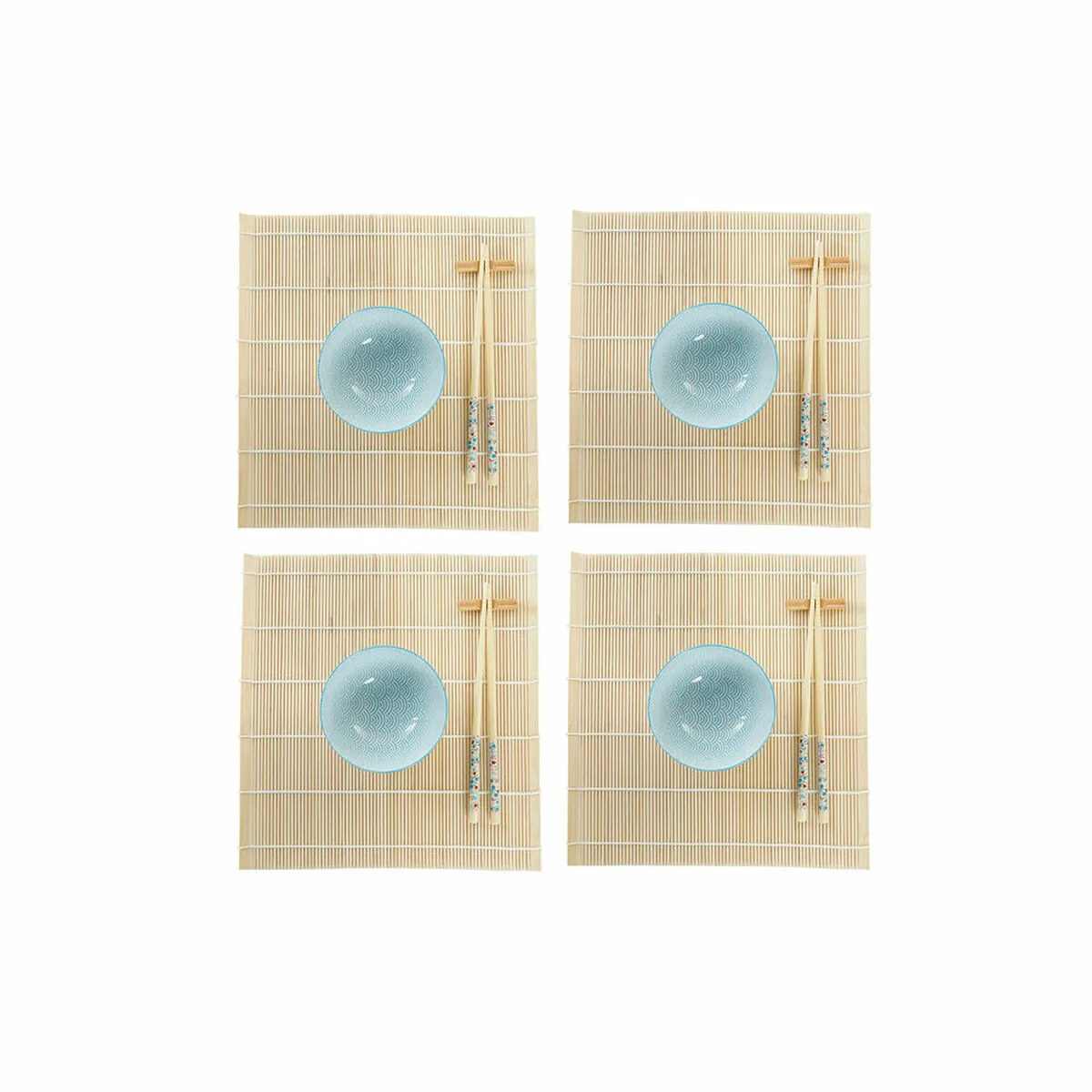 Set per Sushi DKD Home Decor 14,5 x 14,5 x 31 cm Azzurro Bianco Gres Orientale (16 Pezzi)