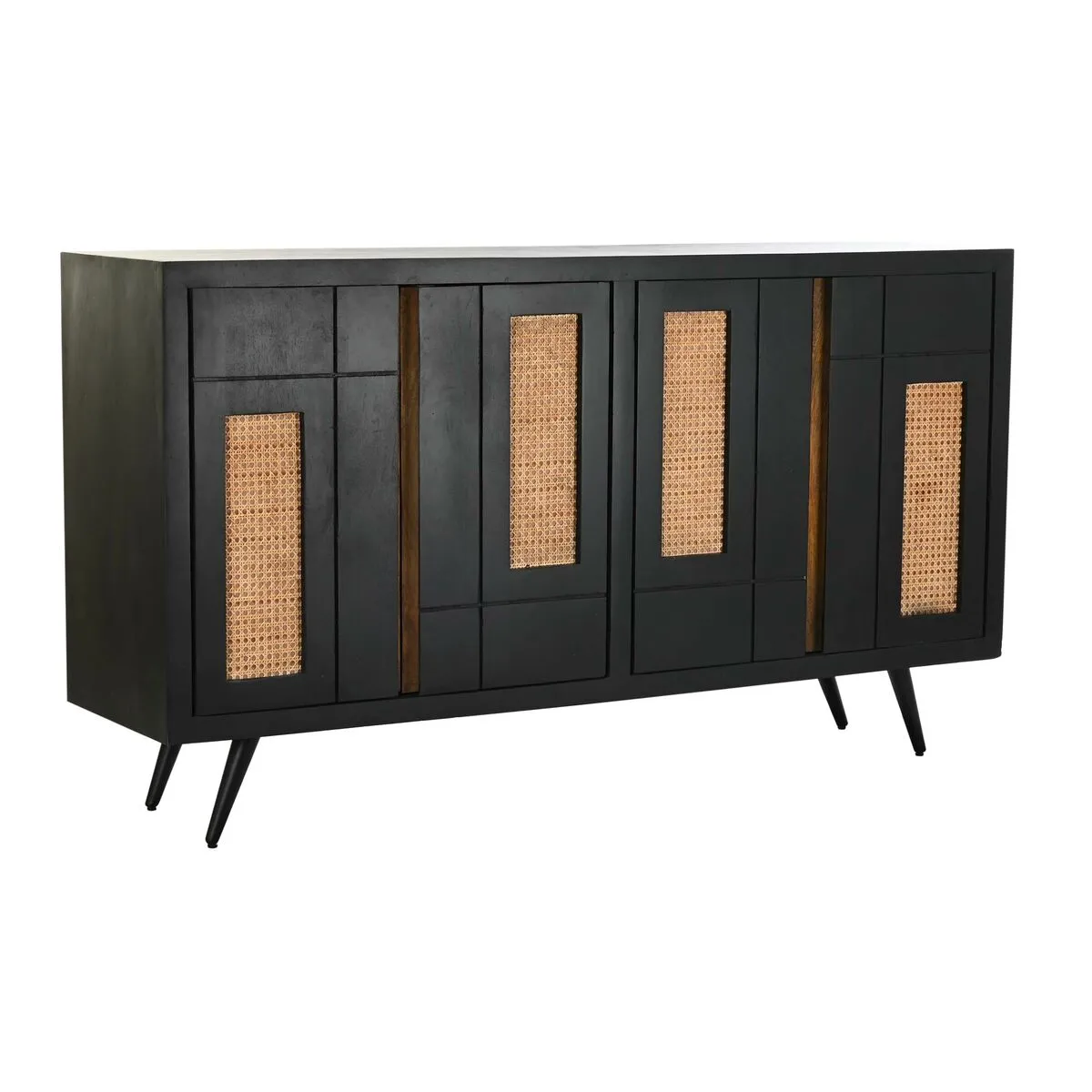 Credenza DKD Home Decor Nero Rattan Legno di mango (160 x 40 x 90 cm)