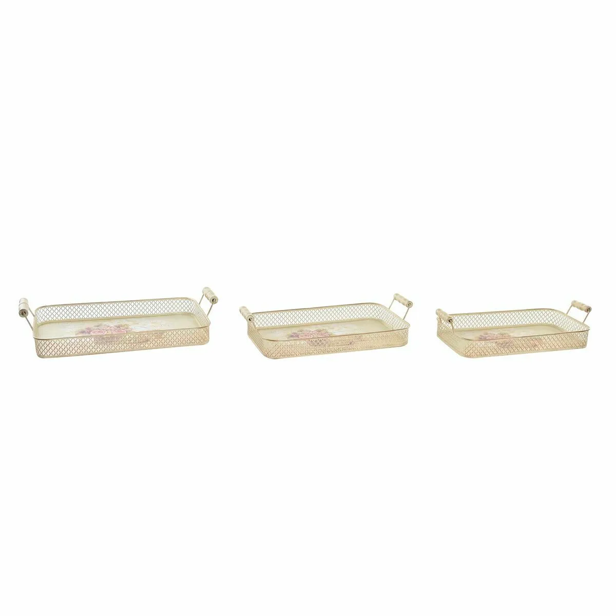 Set di Vassoi DKD Home Decor 40 x 21 x 8 cm Rosa Metallo 8 cm 3 Pezzi Shabby Chic