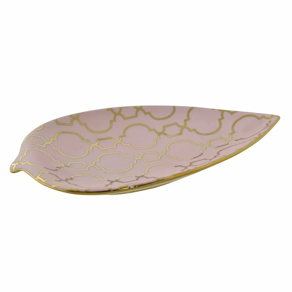 Centrotavola DKD Home Decor 27,5 x 16 x 3 cm Rosa Dorato Orientale Cromato Foglia della pianta