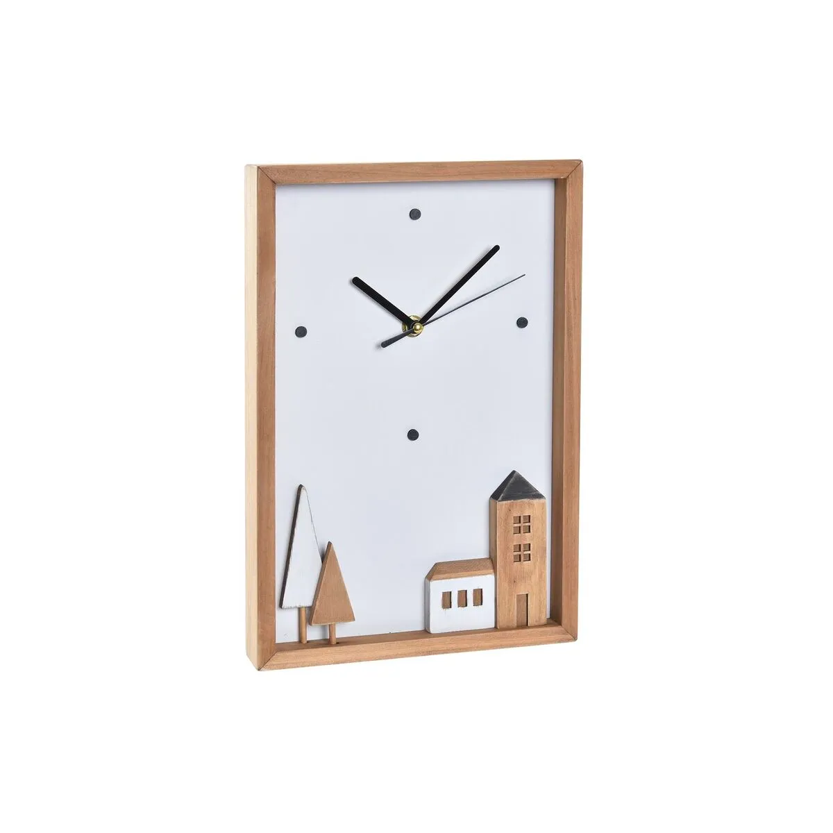 Orologio da Parete DKD Home Decor Bianco Marrone Legno Case Città 20 x 4 x 30 cm