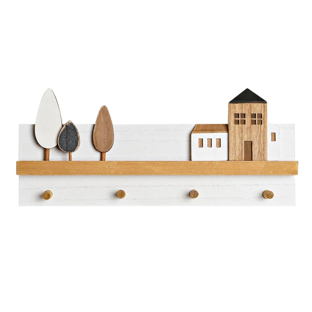 Appendiabiti da parete DKD Home Decor Legno Case Città 40 x 4 x 17 cm