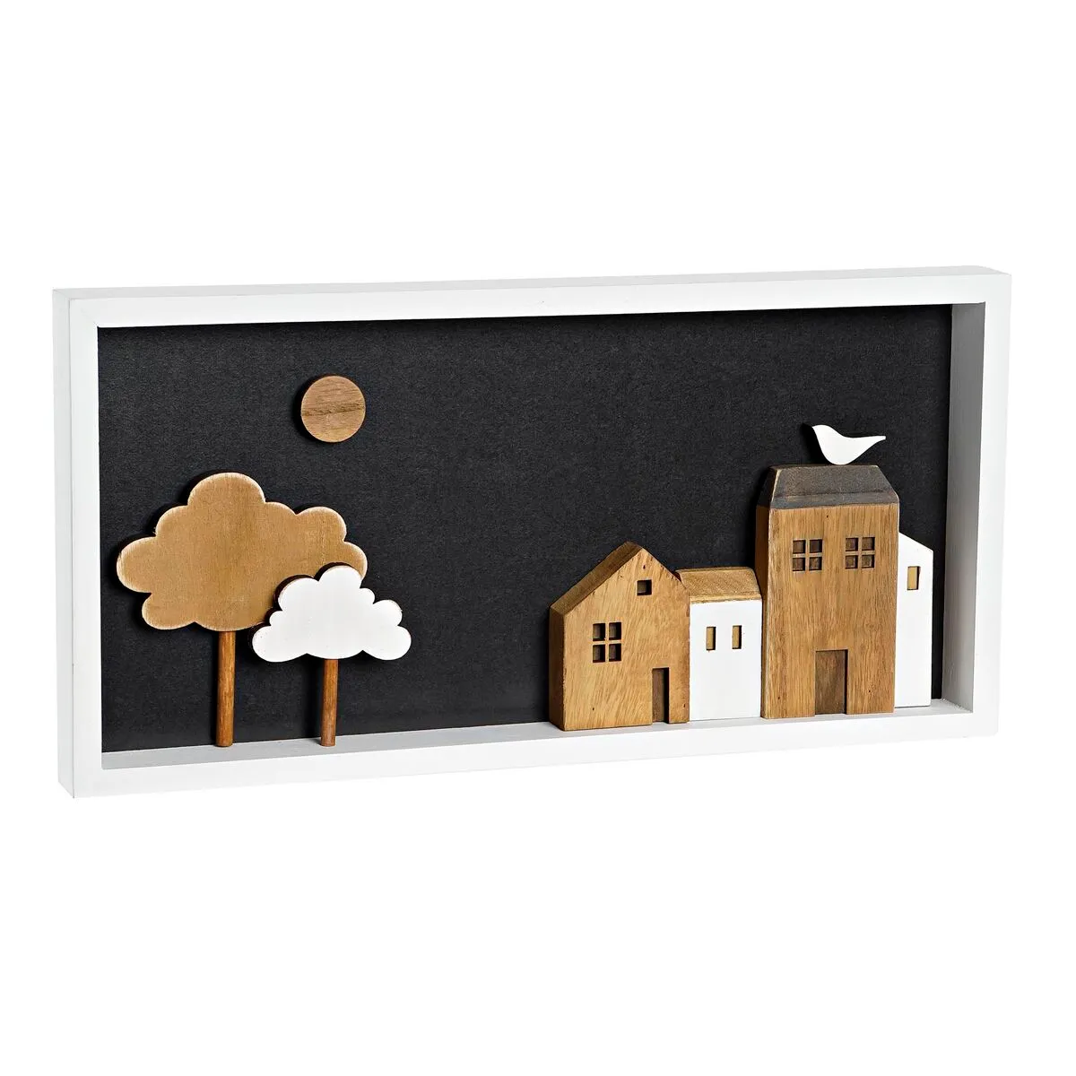 Decorazione da Parete DKD Home Decor Bianco Marrone Case Città 40 x 3,5 x 20 cm