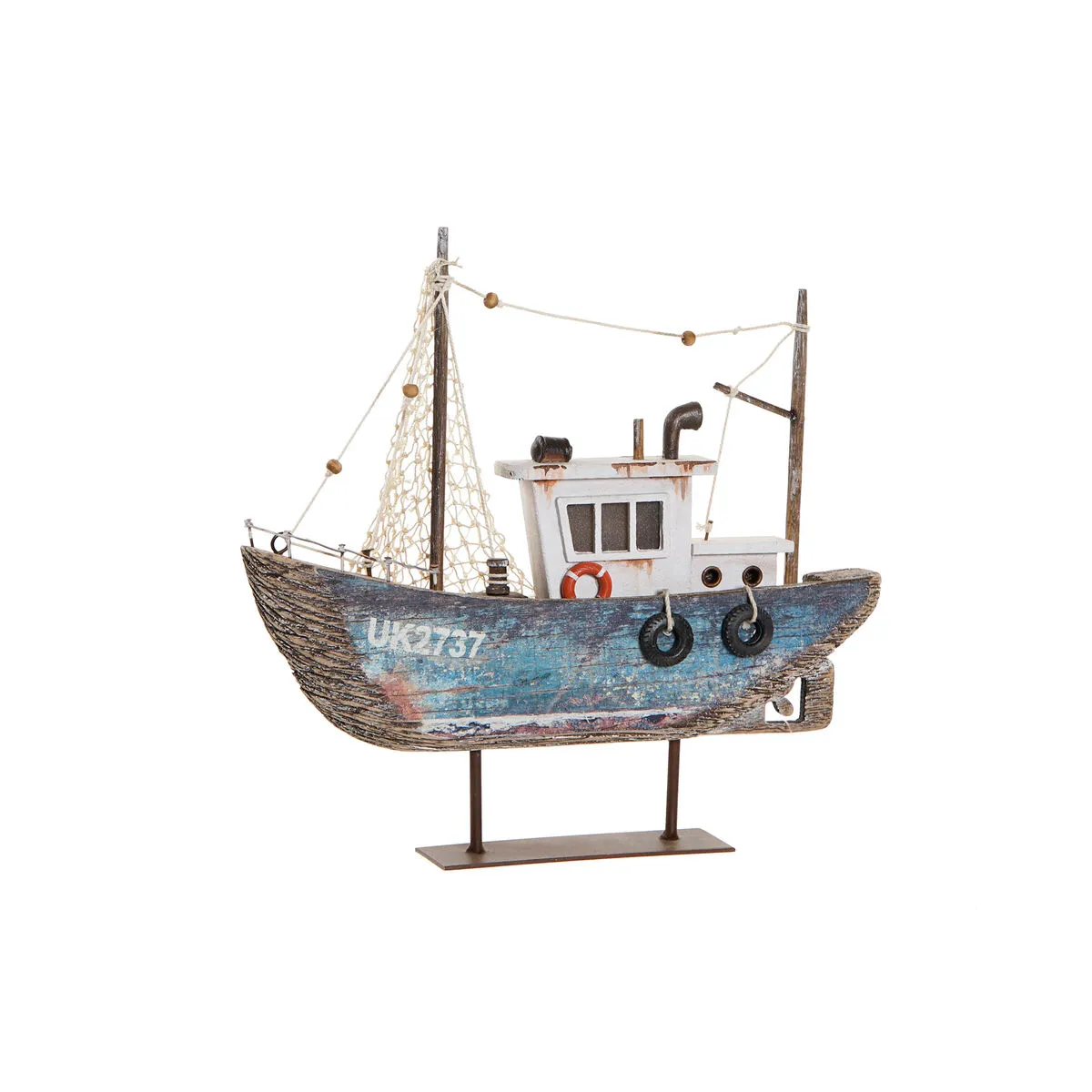 Statua Decorativa DKD Home Decor Azzurro Bianco Barco 25 x 4 x 24 cm