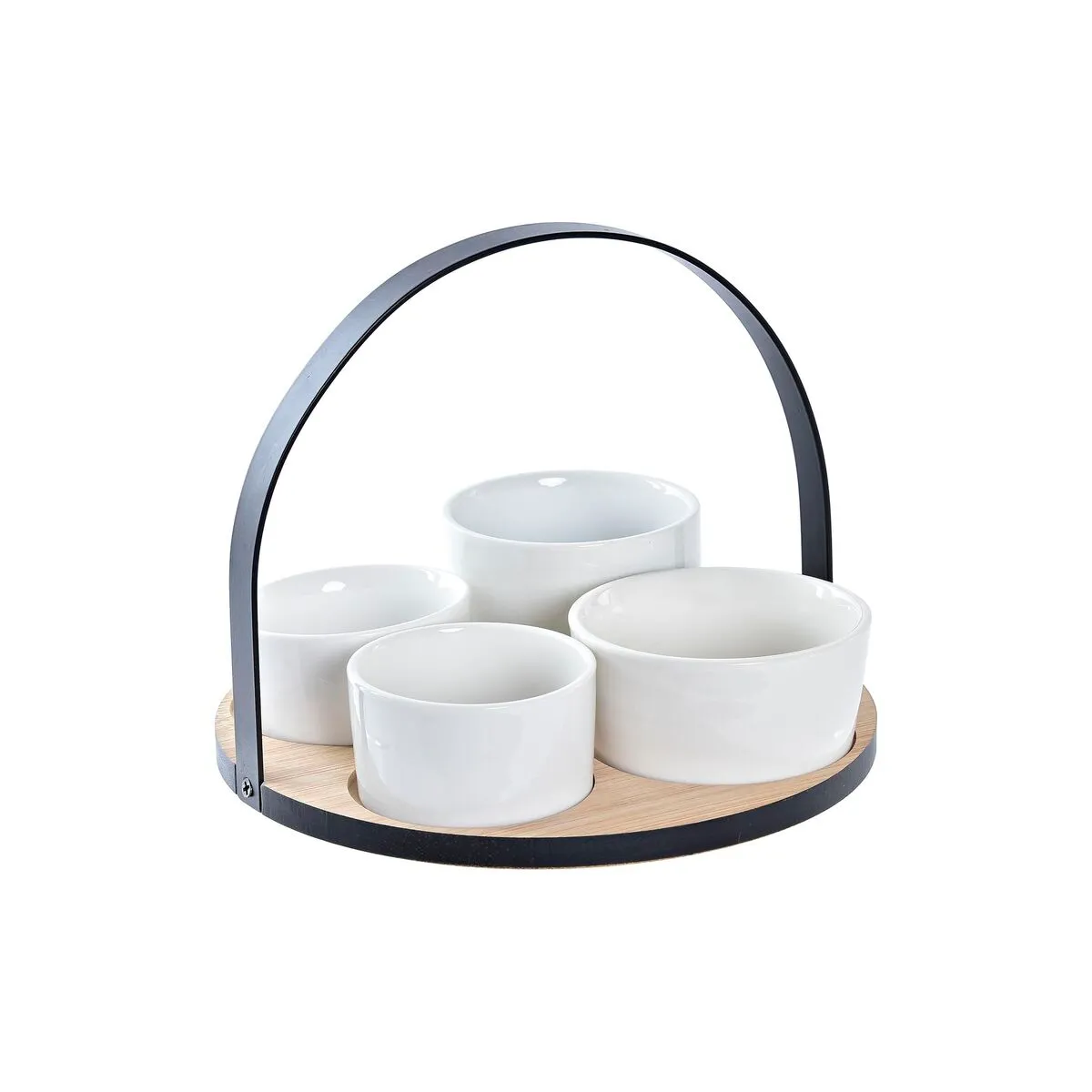 Set da Aperitivo DKD Home Decor Bianco/Nero Metallo Bambù Gres Loft 5 Pezzi 20 x 20 x 14 cm