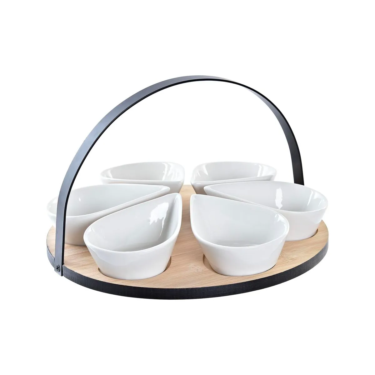 Set da Aperitivo DKD Home Decor Bianco/Nero Metallo Bambù Gres Loft 7 Pezzi 30 x 40 cm 25 x 25 x 14 cm