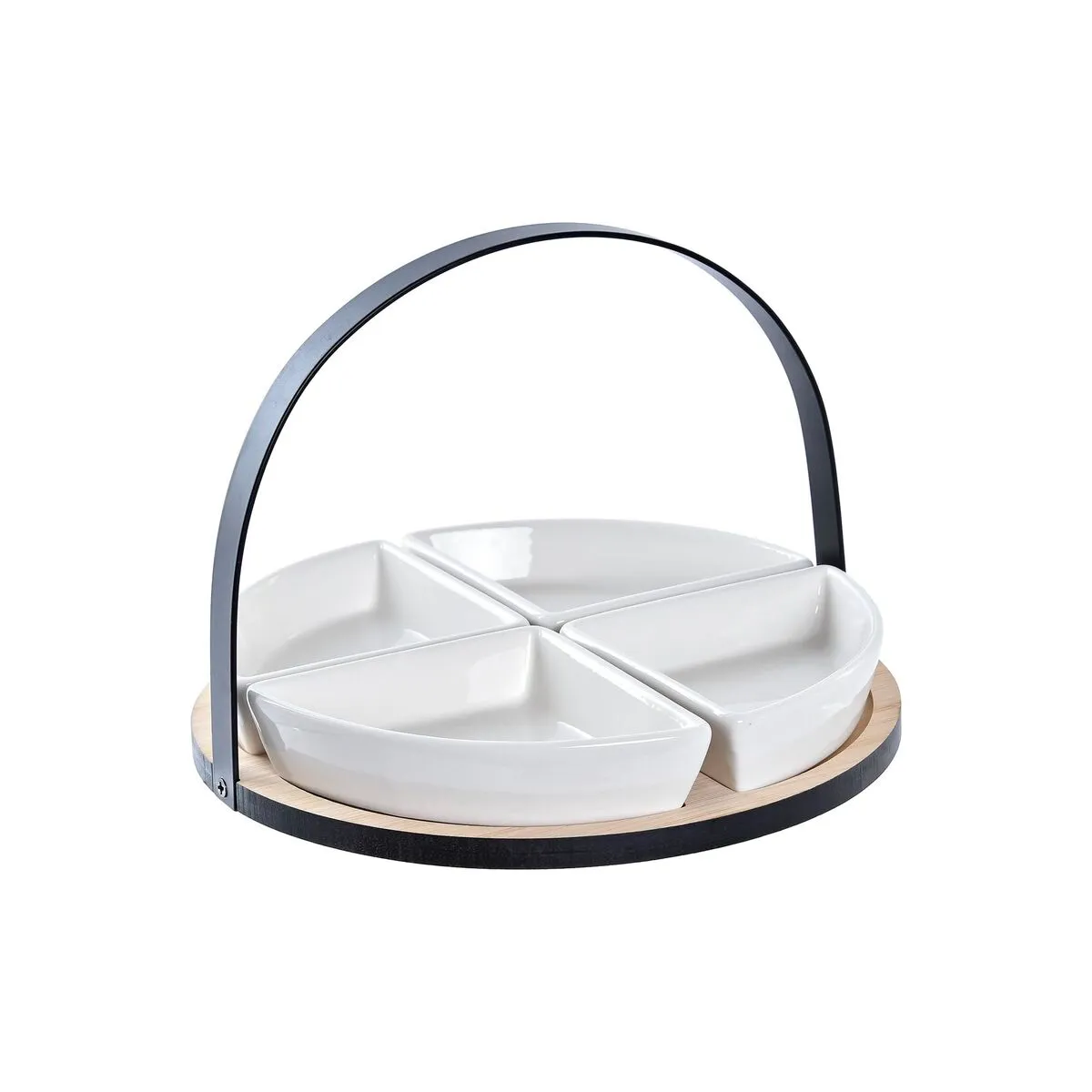 Set da Aperitivo DKD Home Decor Bianco/Nero Metallo Bambù Gres Loft 4 Pezzi 21,5 x 21,5 x 14 cm