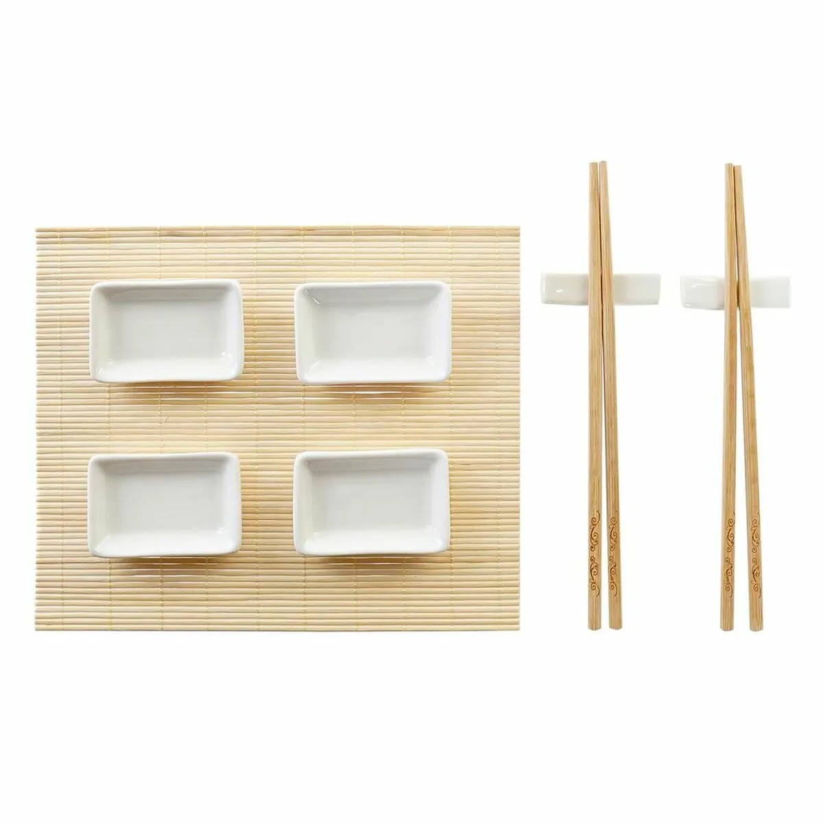 Set per Sushi DKD Home Decor Metallo Bambù Bianco Naturale Orientale 30 x 40 cm 28 x 22 x 2,5 cm (9 Pezzi)