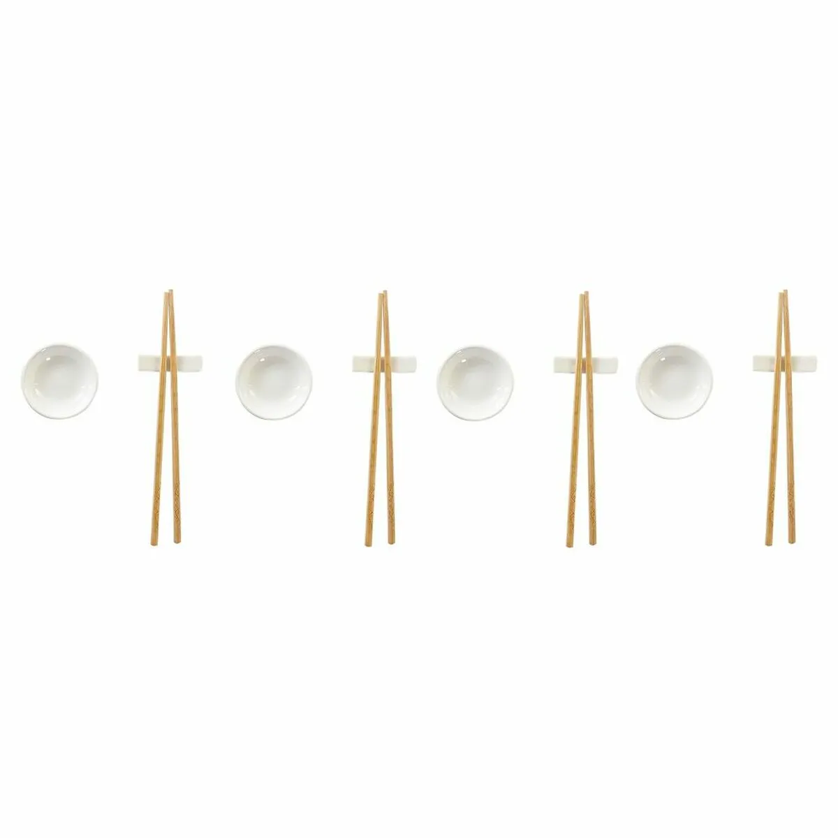 Set per Sushi DKD Home Decor Bambù Gres Bianco Naturale Orientale 27,3 x 20,3 x 2,5 cm (12 Unità)