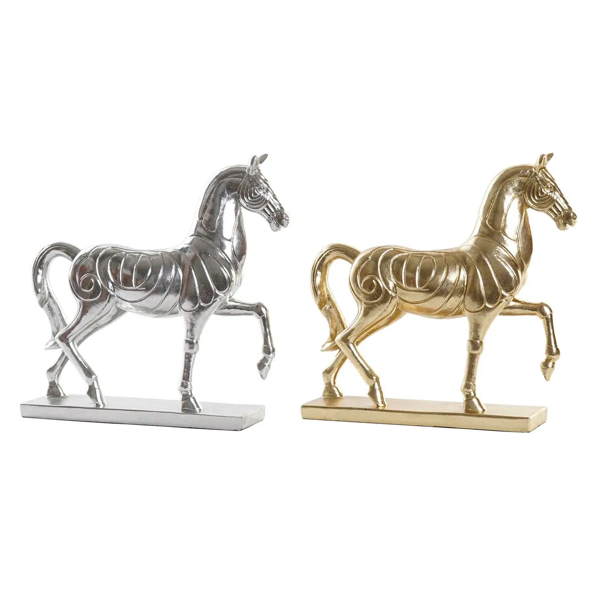 Statua Decorativa DKD Home Decor 34 x 9,5 x 33,5 cm Cavallo Argentato Dorato (2 Unità)