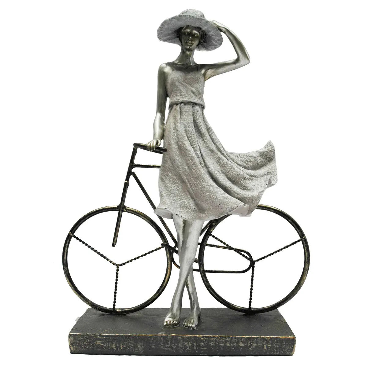 Statua Decorativa DKD Home Decor Donna Argentato Bicicletta Metallo Resina (27,5 x 9,5 x 34,5 cm)